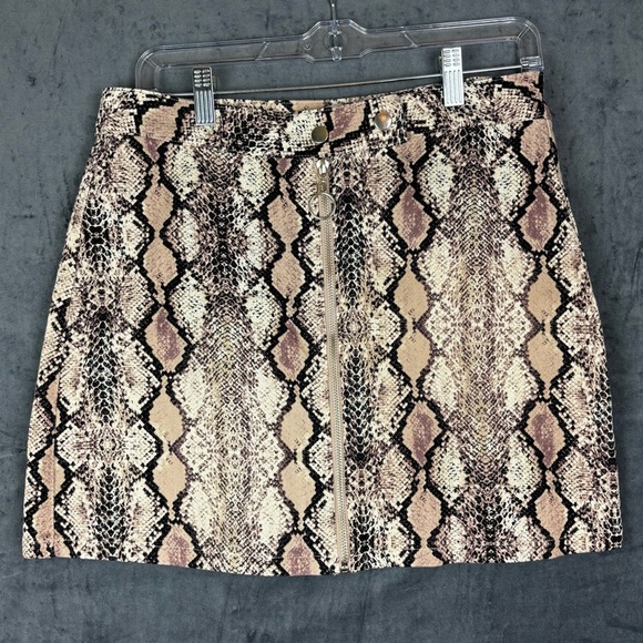 Altar'd State Snakeskin print Tan Brown Pencil Denim Mini Skirt Sz L - Picture 1 of 7